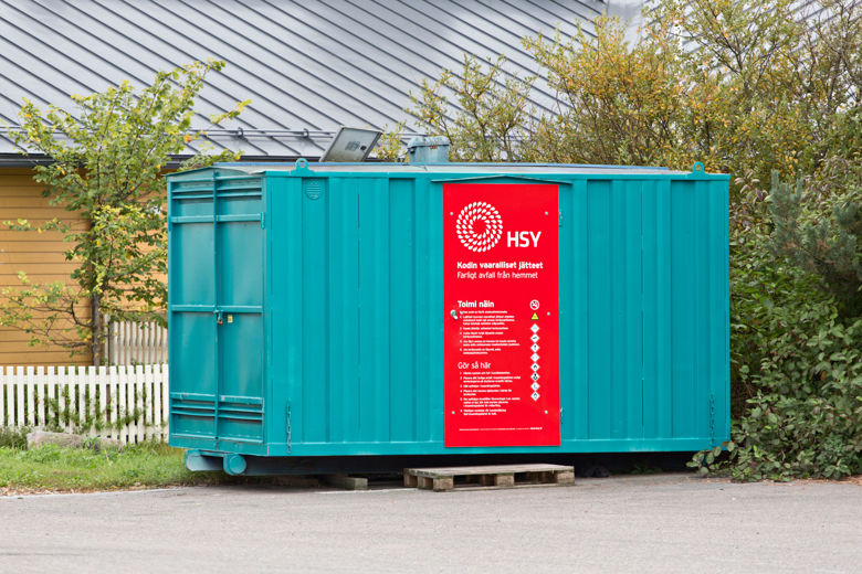 HSY:s container för hemmets farliga avfall.