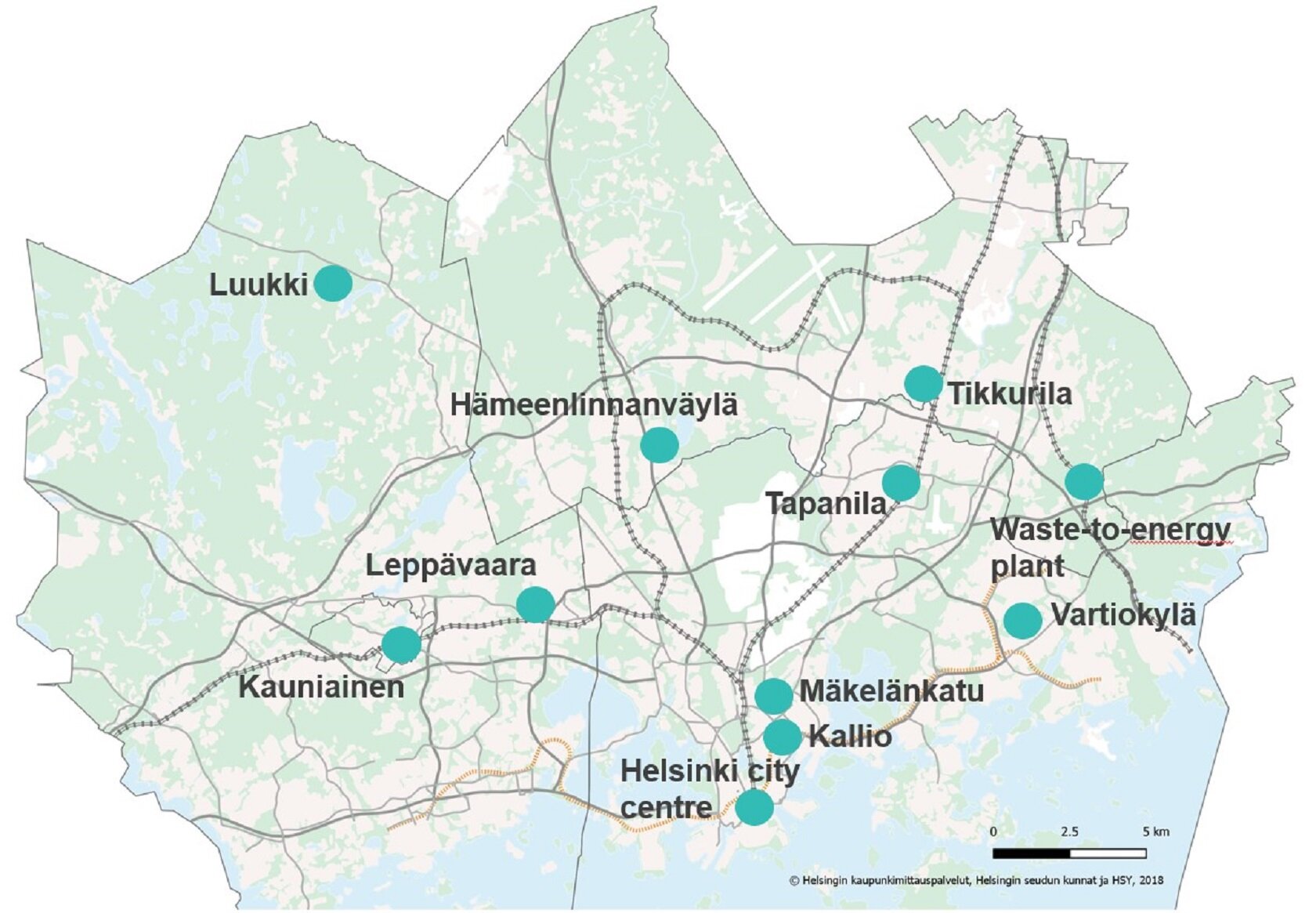 Air quality monitoring sites in the Helsinki metropolitan area - HSY